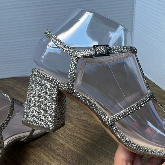 Nina Block Heel Evening Sandals Silver Strap Sandals Heels Size 6.5 - Picture 10 of 15